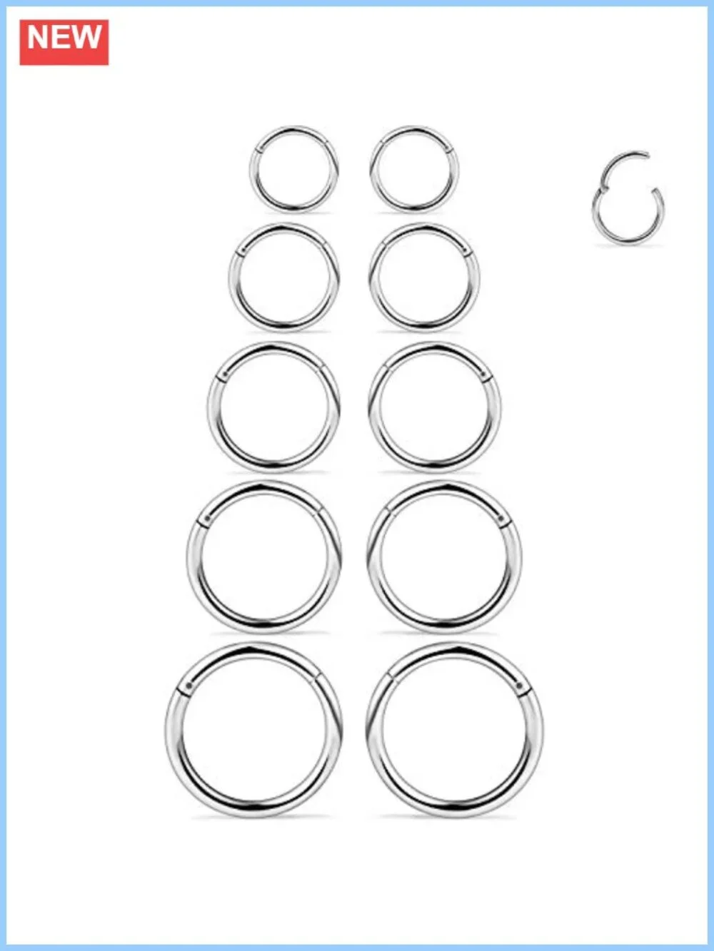 SCERRING 316L Stainless Steel Hinged Clicker Septum Nose Lip Ring Hoop 16G Body